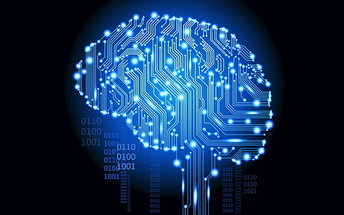искусственный интеллект, двоичный код, цифровое искусство, светящийся, мозг, HD обои HD wallpaper
