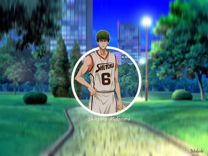 Midorima Shintaro, Kuroko no Basket, баскетбол, мужчины в очках, зеленые волосы, HD обои