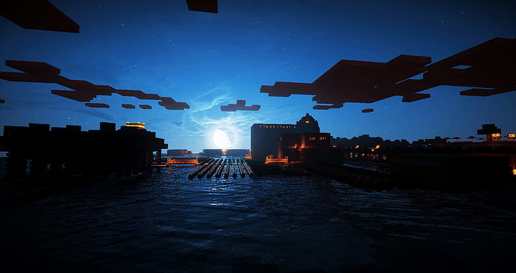 Schattenbild der Gebäudetapete, Minecraft, HD-Hintergrundbild