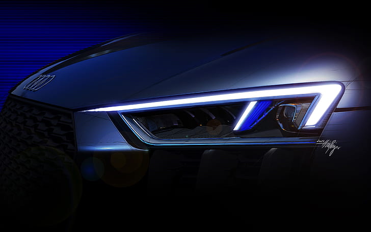 artwork, Audi R8, car, Concept Art, Headlights, Super Car, vehicle, HD wallpaper