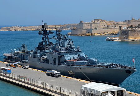nave, grande, blu marino, antisommergibile, Malta, Severomorsk, visita, grande nave antisommergibile, Sfondo HD HD wallpaper