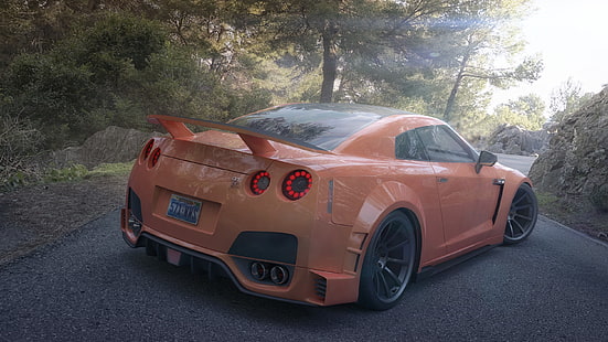 Naranja Nissan GTR Coupe, coche, Nissan GTR, render, Fondo de pantalla HD HD wallpaper