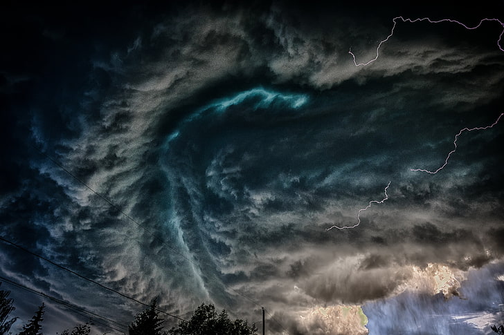 czarno-szara tkanina futrzana, niebo, burza, tornado, Tapety HD
