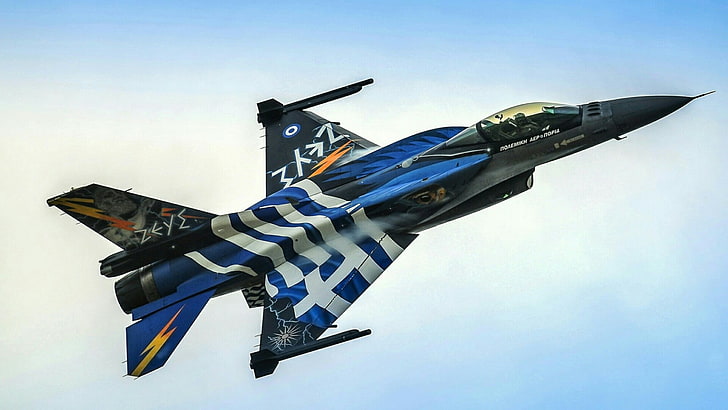 그리스, 비행기, 군용 항공기, 전투기, 공군, 항공기, 제트기, f-16 싸우는 팔콘, 비행, 비행, 에어쇼, 단일체, f-16, 록히드 마틴, HD 배경 화면