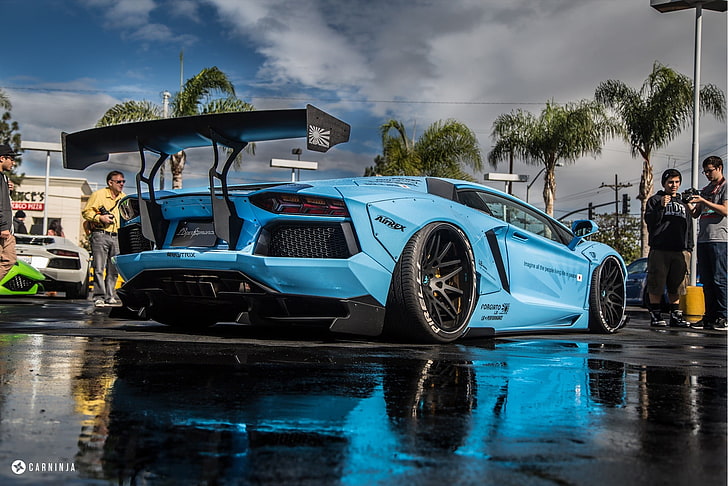 blue Lamborghini coupe, Lamborghini, Lamborghini Aventador, LB Performance, vehicle, blue cars, car, HD wallpaper