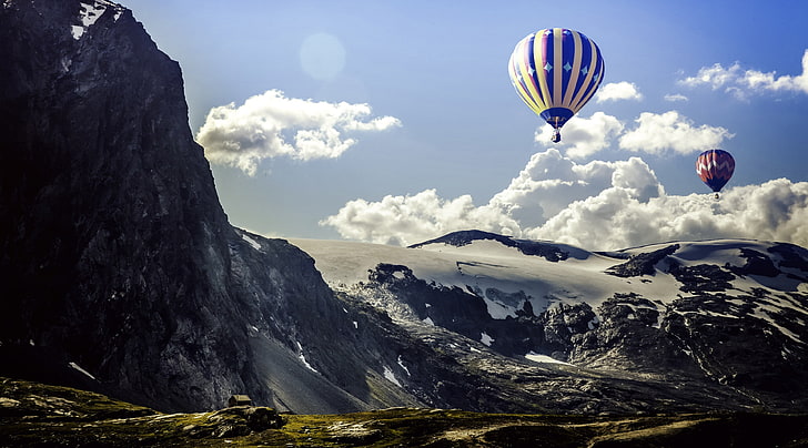 気球、自然、風景、山、山の風景、気球、気球、気球、バロン、空、 HDデスクトップの壁紙