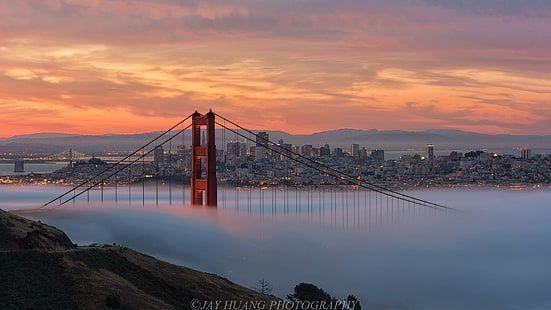 Сан Франциско, градски пейзаж, небе, мост Golden Gate, HD тапет HD wallpaper