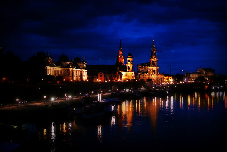 bangunan, lanskap, lanskap kota, malam, Dresden, Jerman, Wallpaper HD