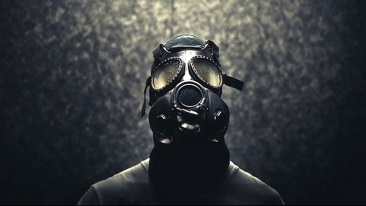 black gas mask, gas masks, men, HD wallpaper