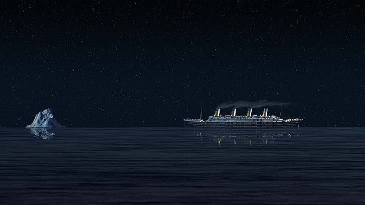 Titanic, notte, nave, storia, mare, notte stellata, iceberg, Sfondo HD