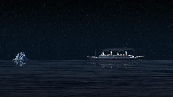 Titanic, night, ship, history, sea, starry night, iceberg, HD wallpaper HD wallpaper