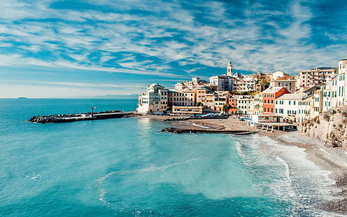 Italie, Cinque Terre, paysage magnifique de la côte de la mer, maisons, ciel, nuages, Italie, Cinque Terre, belle, mer, côte, paysage, maisons, ciel, nuages, Fond d'écran HD HD wallpaper