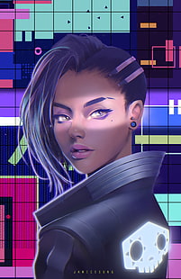 Sombra (Overwatch), Overwatch, neon, penuh warna, Wallpaper HD HD wallpaper