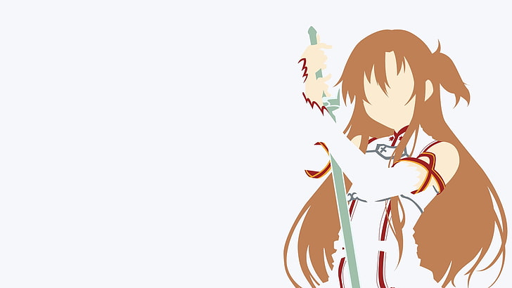 personnage d'anime aux cheveux bruns tenant une illustration de l'épée, Sword Art Online, Yuuki Asuna, vecteur, minimalisme, Fond d'écran HD