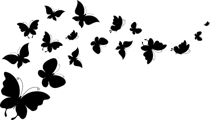 silhouette butterflies illustration, white, butterfly, background, wings, silhouettes, HD wallpaper
