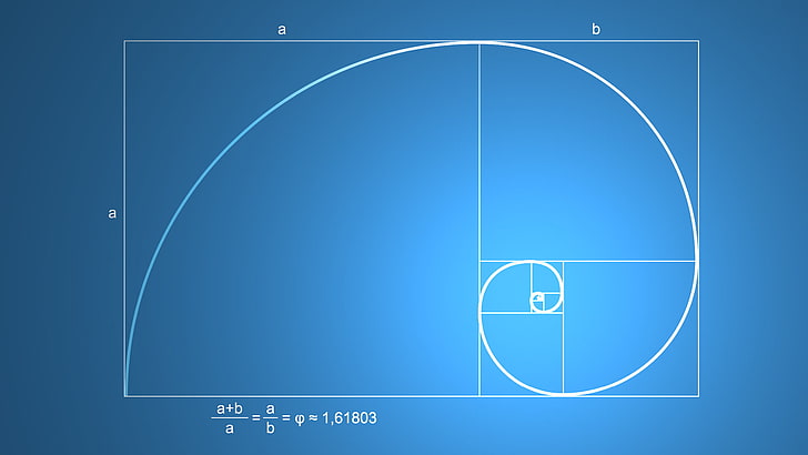 sfondo di equazione matematica, illustrazione di equazione matematica, scienza, modello, rapporto aureo, matematica, minimalismo, sequenza di Fibonacci, sfondo blu, quadrato, Sfondo HD