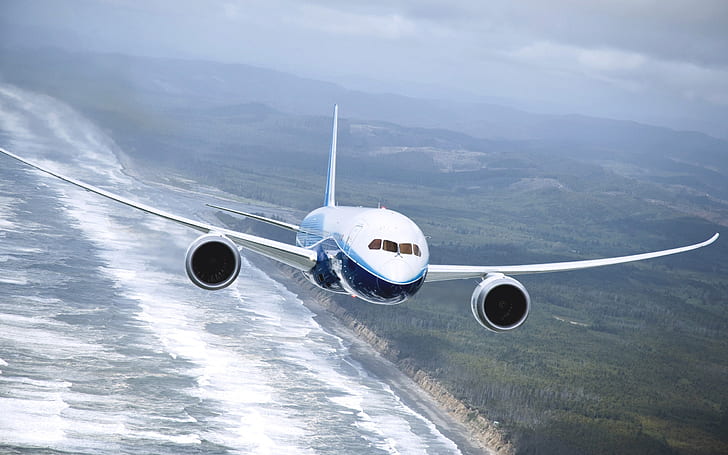 Boeing 737 avião, voando no mar, Boeing, avião, voando, mar, HD papel de parede