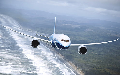 Avión Boeing 737, volando sobre el mar, Boeing, Avión, Volando, Mar, Fondo de pantalla HD HD wallpaper