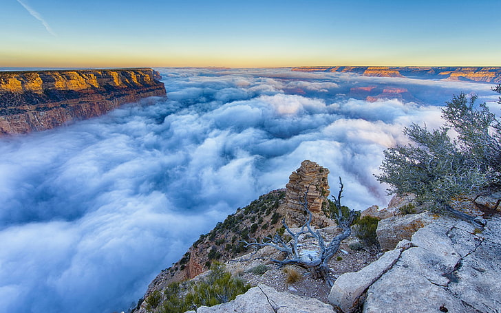 Pagi Berkabut Di Taman Nasional Grand Canyon Arizona Landscape Nature Hd Wallpaper Untuk Ponsel Dan Komputer 3840 × 2400, Wallpaper HD