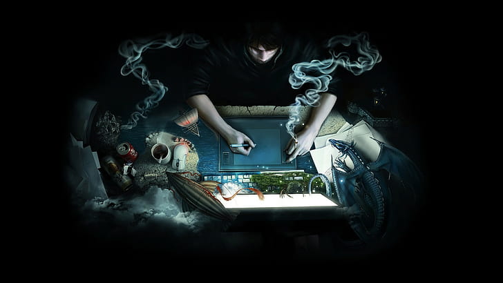 Планшет Black Smoking Smoke HD, digital / artwork, черный, дым, курить, планшет, HD обои