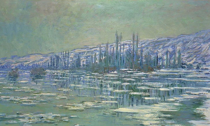 landscape, picture, Claude Monet, Ice floes on the Seine, HD wallpaper