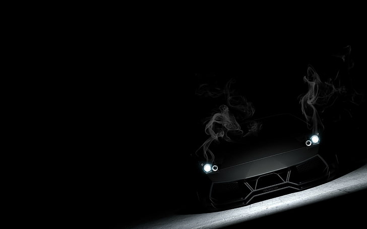 czarne Lamborghini Reventon, czarne, dymne, Lamborghini, Matt, Murcielago, przód, LP670-4, murciélago, Tapety HD