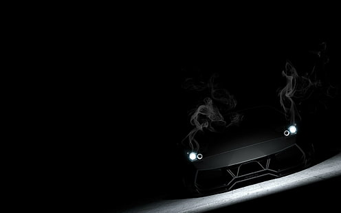 czarne Lamborghini Reventon, czarne, dymne, Lamborghini, Matt, Murcielago, przód, LP670-4, murciélago, Tapety HD HD wallpaper
