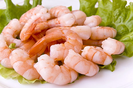 plate of shrimp, shrimp, leaves, grass, food, HD wallpaper HD wallpaper