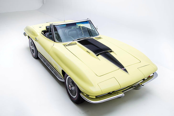 (c2), 1967, 427, automobili, chevrolet, cabriolet, corvette, giallo, Sfondo HD