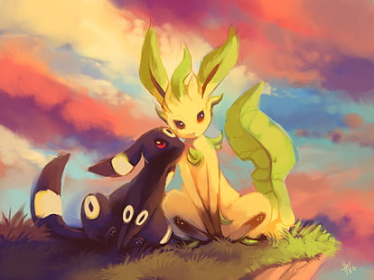 Pokémon, Eeveelutions, Leafeon (Pokémon), Umbreon (Pokémon), HD-Hintergrundbild HD wallpaper