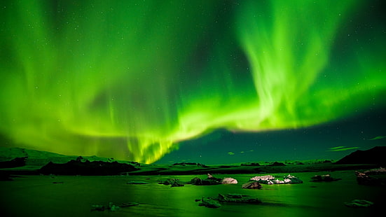 северно сияние, природа, северно сияние, атмосфера, небе, явление, Рейкявик, пейзаж, Исландия, нощно небе, нощни светлини, HD тапет HD wallpaper