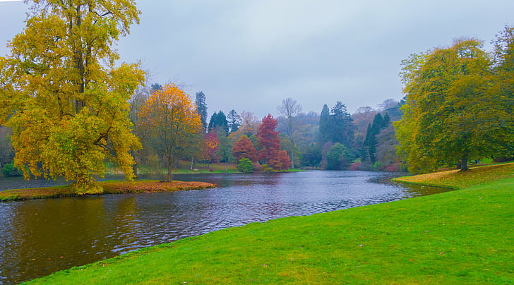zdjęcie jeziora, posiadłość Stourhead, jezioro, zdjęcie, rzeka stour, źródło, południowo-zachodni wiltshire, południowo-zachodnia anglia, kanada, nikon d3200, jesień, natura, drzewo, las, krajobraz, liść, na dworze, scenics, woda, pora roku, piękno w przyrodzie, park - przestrzeń stworzona przez człowieka, Tapety HD