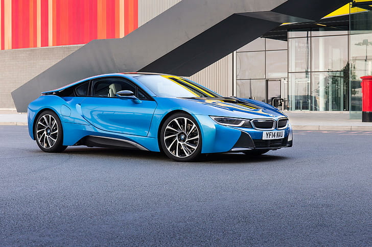 BMW, i8, 2015, blau, Seitenansicht, 2015, blau, Seitenansicht, HD-Hintergrundbild