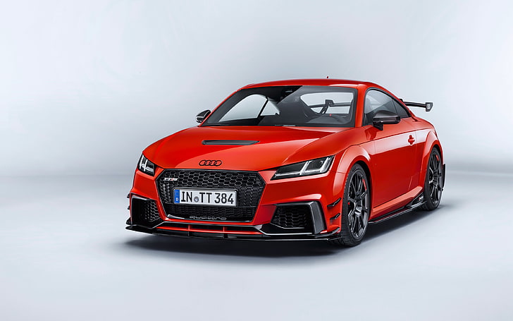 audi tt rs coupe, red, front view, luxury, cars, spoiler, Vehicle, HD wallpaper