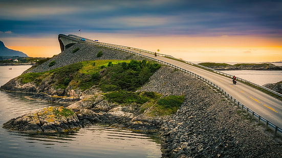 motocicleta, Atlantic Ocean Road, Noruega, Fondo de pantalla HD HD wallpaper