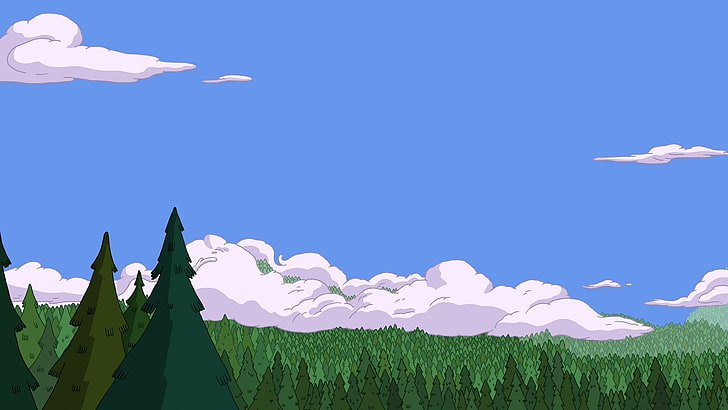 white clouse and green trees illustration, TV Show, Adventure Time, Forest, HD wallpaper