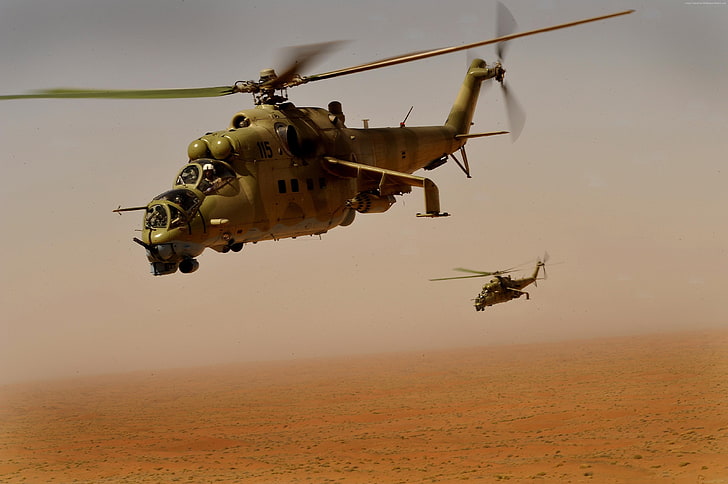 desert, Mil, Mi-35, Russian Army, Russia, Sabre, flying tank, attack helicopter, HD wallpaper