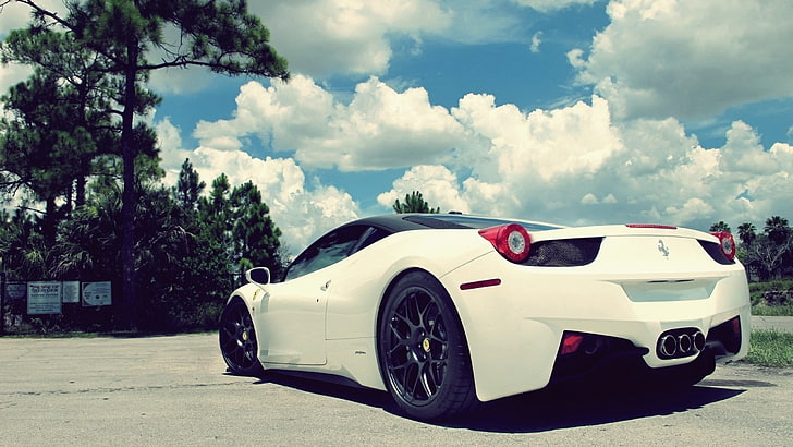 white Ferrari coupe, ferrari, ferrari 458, white, stylish, HD wallpaper
