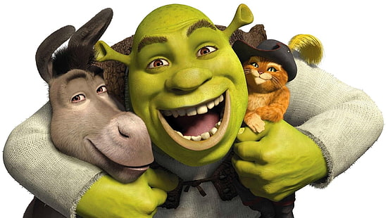 Shrek, Eeyore e il gatto con gli stivali, shrek, asino, gatto, cartone animato, Sfondo HD HD wallpaper