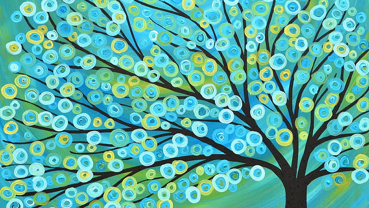 painting, tree, branch, modern art, acrylic paint, pattern, paint, watercolor paint, art, HD wallpaper