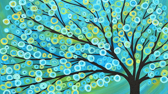 painting, tree, branch, modern art, acrylic paint, pattern, paint, watercolor paint, art, HD wallpaper HD wallpaper
