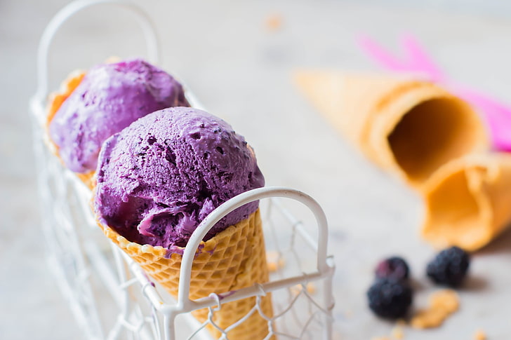 ice cream, food, berries, HD wallpaper