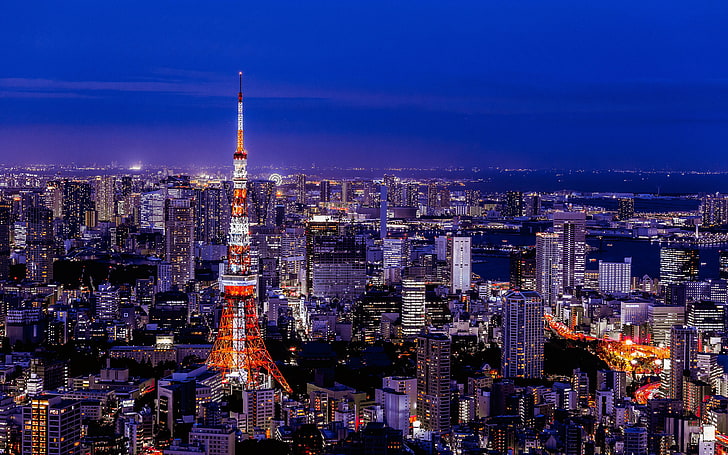 일본 도쿄 드림 시티 도쿄 타워 야경, HD 배경 화면
