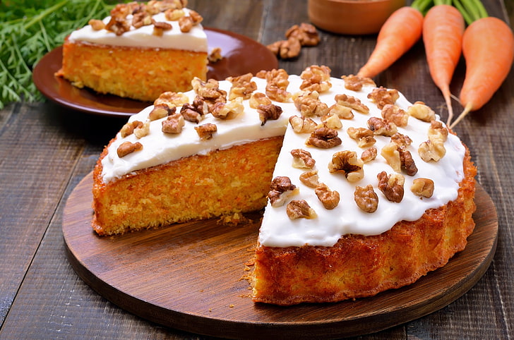 food, cake, nuts, carrot, carrot cake, HD wallpaper
