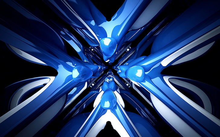 blue and white abstract art, abstract, digital art, blue, HD wallpaper