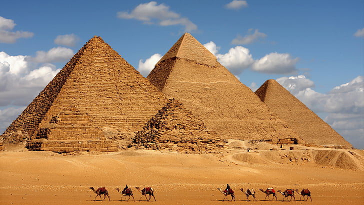 Gran pirámide, Egipto, Egipto, pirámide, camello, 8k, Fondo de pantalla HD