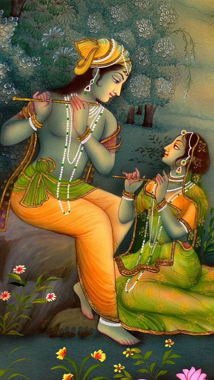 Senhor Krishna Radha Pintura, Krishna e Radha pintura, Deus, Senhor Krishna Radha, pintura, HD papel de parede, papel de parede de celular