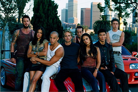 วอลล์เปเปอร์นักแสดง Fast & Furious, Fast and Furious, นักแสดง, กลุ่มคน, ภาพยนตร์, Vin Diesel, Paul Walker, Michelle Rodríguez, วอลล์เปเปอร์ HD HD wallpaper