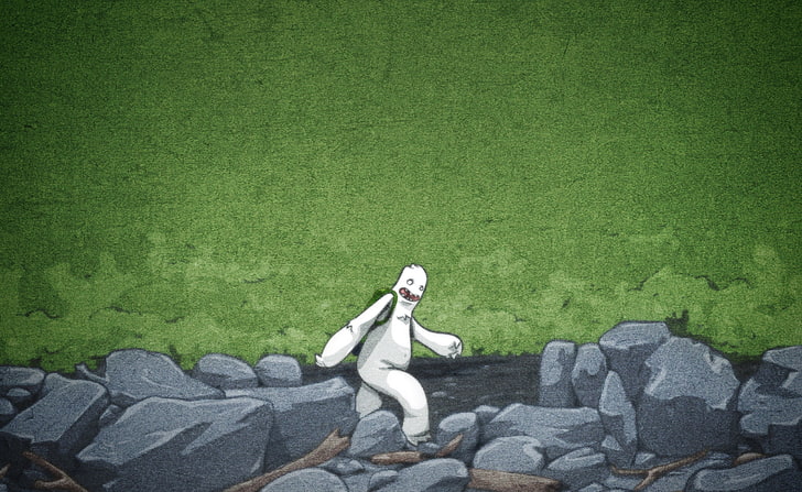 Happy Trip, white monster walking on boulders illustration, Funny, Drawing, HD wallpaper