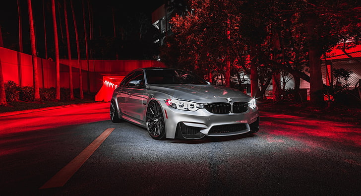silver BMW coupe, BMW, Predator, Helloween, RED, Silver, F80, Sight, LED, HD wallpaper